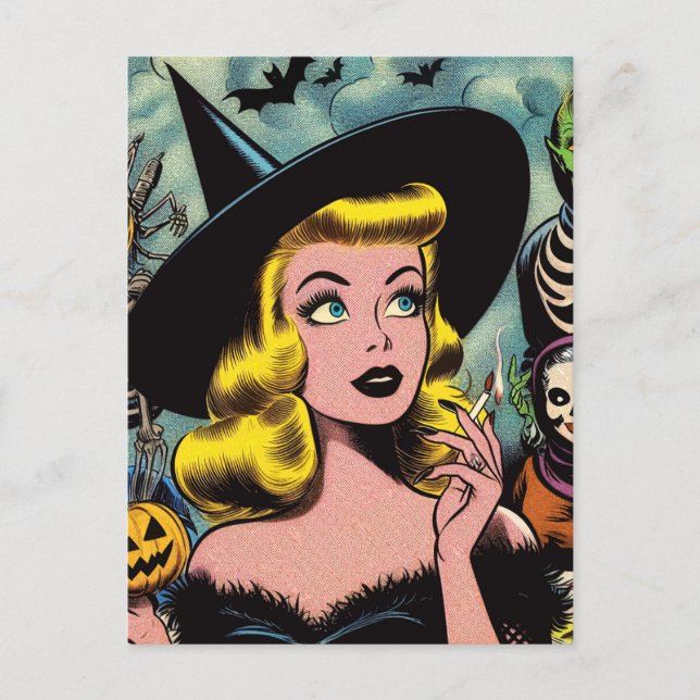 Vintage Halloween Witch Comics Postcard (Front)