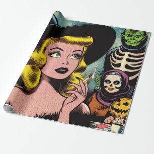 Vintage Halloween Witch Comics Wrapping Paper