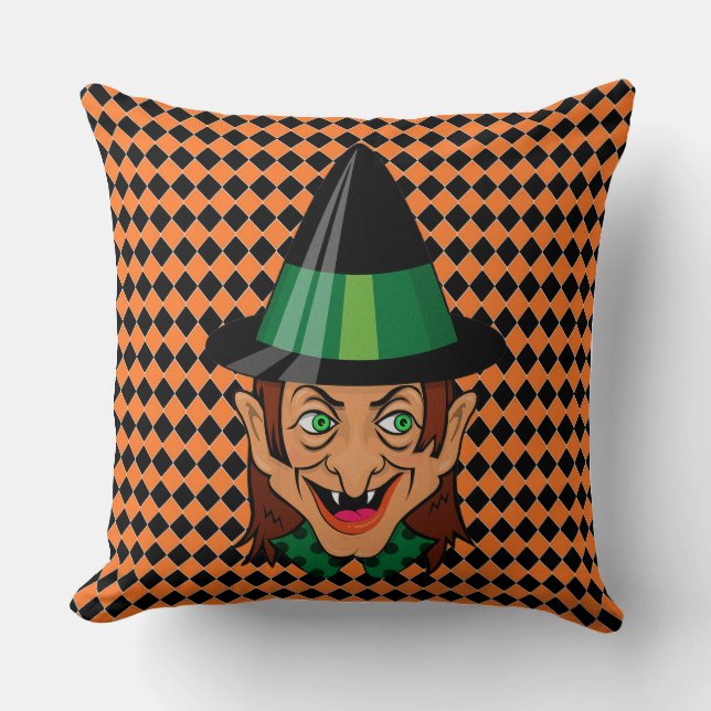Vintage Halloween Witch  Cushion (Front)