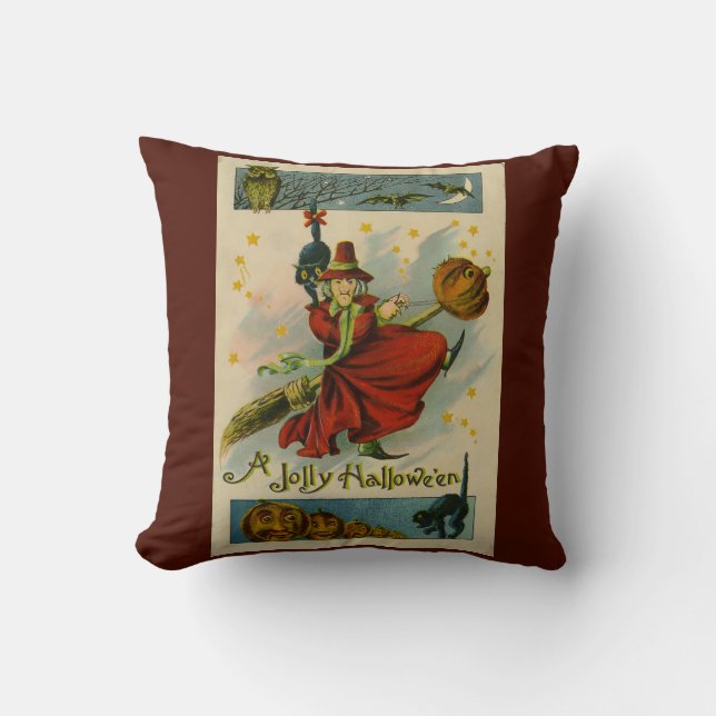 Vintage Halloween Witch  Cushion (Front)