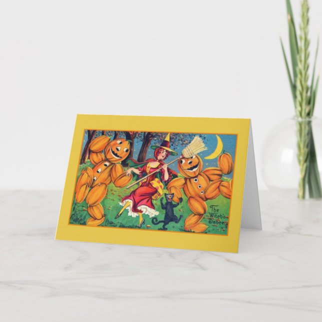 Vintage Halloween Witch Dance Greeting Card (Front)