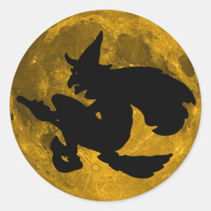 Vintage Halloween - Witch Flies Over the Full Moon Classic Round Sticker