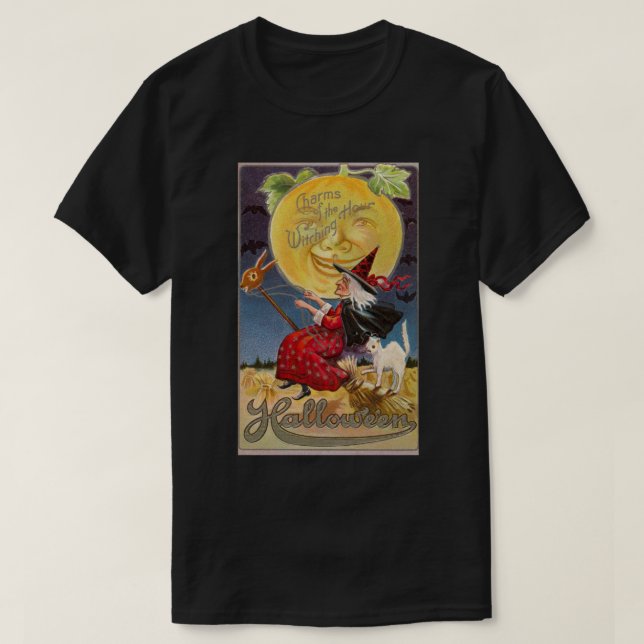 Vintage Halloween Witch Full Moon T-Shirt (Design Front)