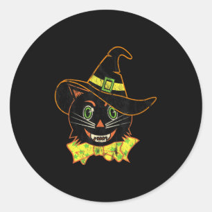 Vintage Halloween Witch Hat Cat Classic Round Sticker