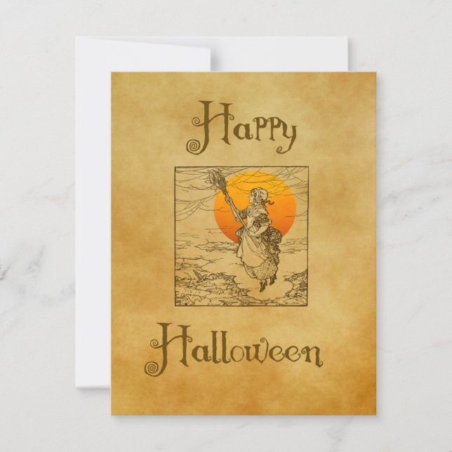 Vintage Halloween Witch Holiday Card (Front)