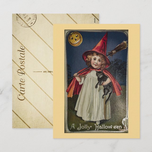Vintage Halloween Witch  Holiday Postcard (Front/Back)