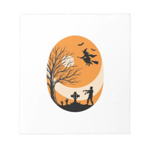 Vintage Halloween Witch Moon Graveyard Vector Desi Notepad