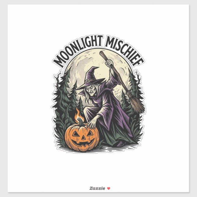 Vintage Halloween Witch Moonlight Mischief Graphic (Sheet)
