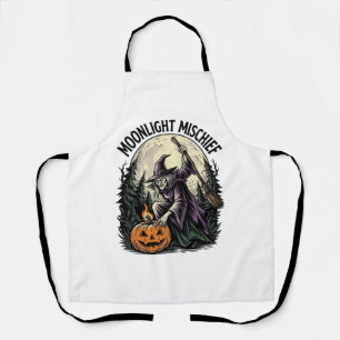 Vintage Halloween Witch Moonlight Mischief Graphic Apron