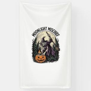 Vintage Halloween Witch Moonlight Mischief Graphic Banner