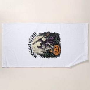 Vintage Halloween Witch Moonlight Mischief Graphic Beach Towel