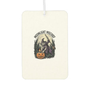 Vintage Halloween Witch Moonlight Mischief Graphic Car Air Freshener