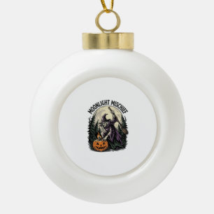 Vintage Halloween Witch Moonlight Mischief Graphic Ceramic Ball Christmas Ornament