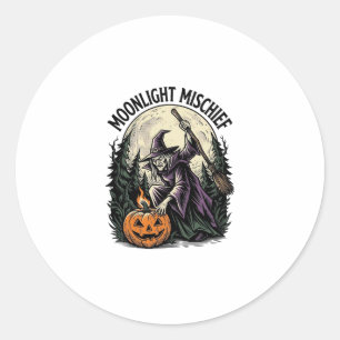 Vintage Halloween Witch Moonlight Mischief Graphic Classic Round Sticker