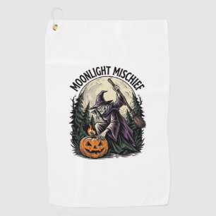 Vintage Halloween Witch Moonlight Mischief Graphic Golf Towel