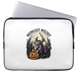 Vintage Halloween Witch Moonlight Mischief Graphic Laptop Sleeve
