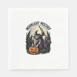 Vintage Halloween Witch Moonlight Mischief Graphic Napkin