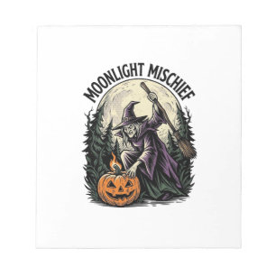 Vintage Halloween Witch Moonlight Mischief Graphic Notepad