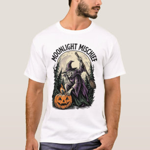 Vintage Halloween Witch Moonlight Mischief Graphic T-Shirt