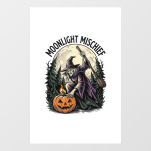 Vintage Halloween Witch Moonlight Mischief Graphic Window Cling