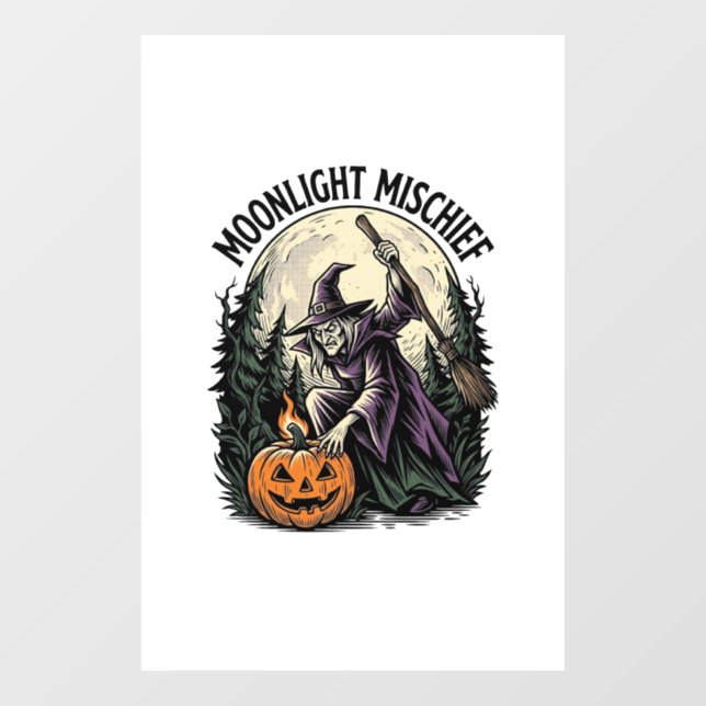 Vintage Halloween Witch Moonlight Mischief Graphic Window Cling (Sheet)