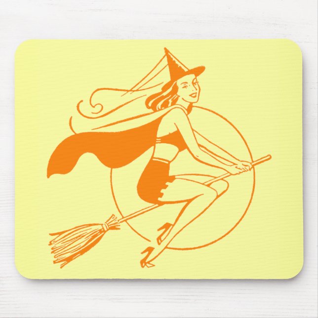 Vintage Halloween Witch Mouse Mat (Front)