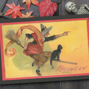 Vintage Halloween Witch on Broomstick w/Black Cat Tissue Paper