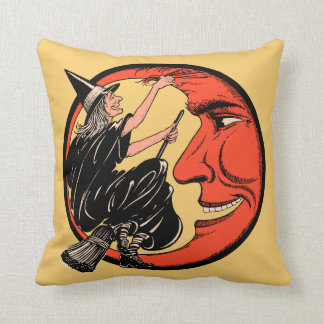 Vintage Halloween Witch on Her Broom Cushion