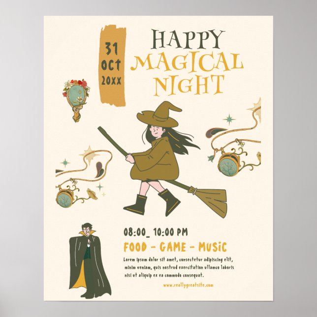 Vintage Halloween Witch Party,  Halloween Party Poster (Front)