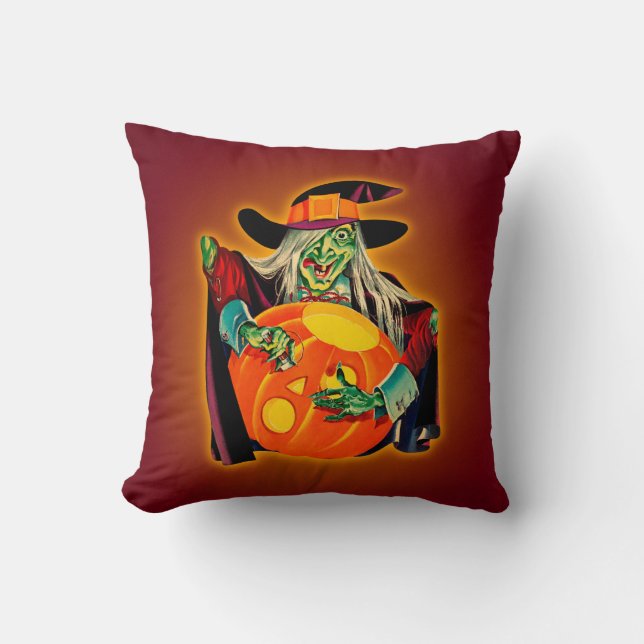 Vintage Halloween Witch Pillow (Front)