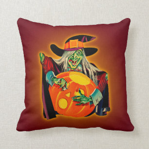 Vintage Halloween Witch Pillow