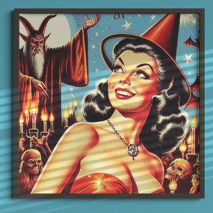 Vintage Halloween Witch Pin-up Poster