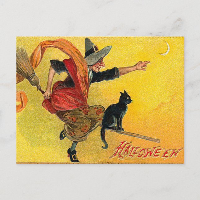 Vintage Halloween Witch Postcard (Front)