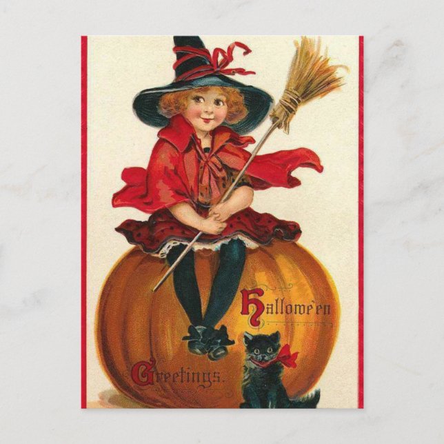 Vintage Halloween Witch Postcard (Front)