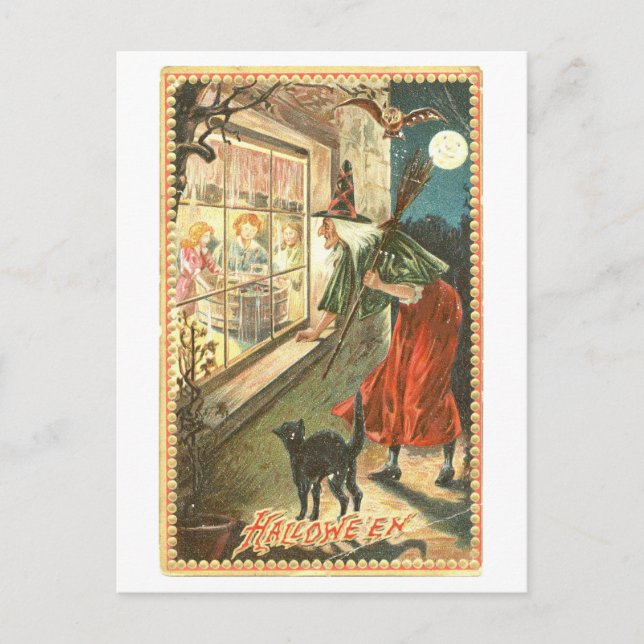 Vintage Halloween Witch Postcard (Front)