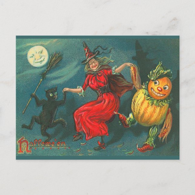Vintage Halloween Witch Postcard (Front)
