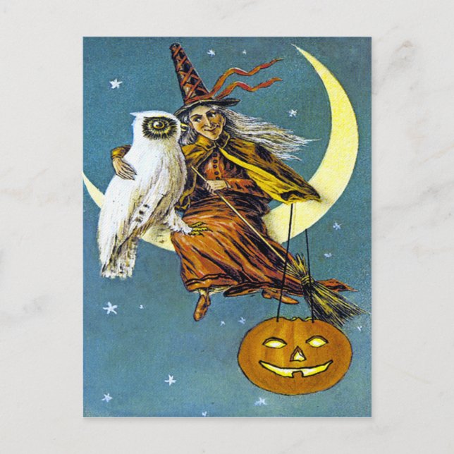 Vintage Halloween Witch Postcard (Front)
