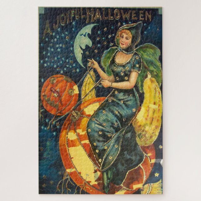 Vintage Halloween Witch Poster Jigsaw Puzzle (Vertical)