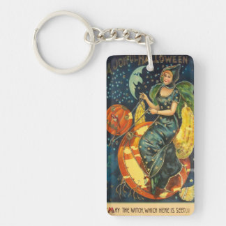 Vintage Halloween Witch Poster Key Ring