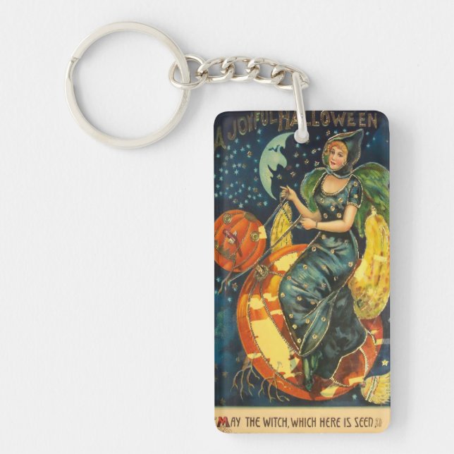 Vintage Halloween Witch Poster Key Ring (Front)