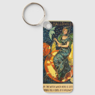Vintage Halloween Witch Poster Key Ring