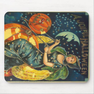 Vintage Halloween Witch Poster Mouse Mat