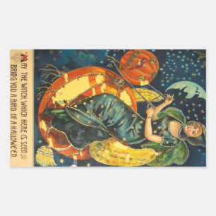 Vintage Halloween Witch Poster Rectangular Sticker