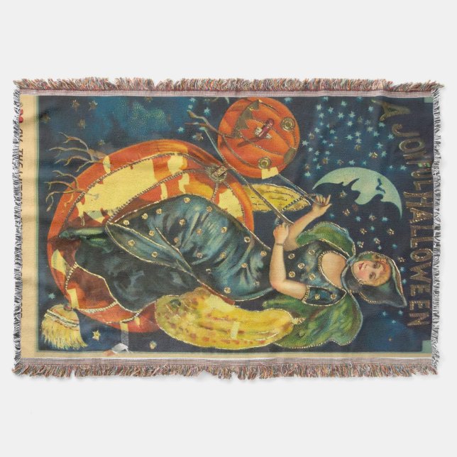 Vintage Halloween Witch Poster Throw Blanket (Front)
