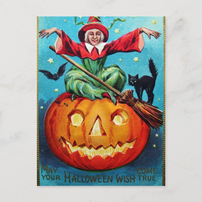 Vintage Halloween witch pumpkin Holiday postcard (Front)