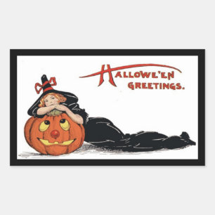 Vintage Halloween Witch Rectangular Sticker