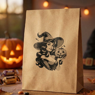 Vintage Halloween Witch Retro Pumpkin Rubber Stamp