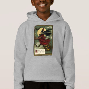 Vintage Halloween Witch Riding Broomstick with Cat