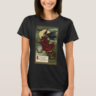 Vintage Halloween Witch Riding Broomstick with Cat T-Shirt