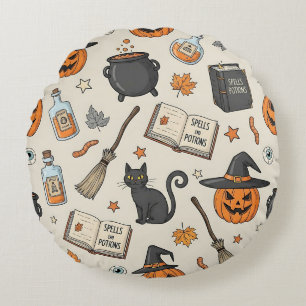 Vintage Halloween Witch Round Cushion